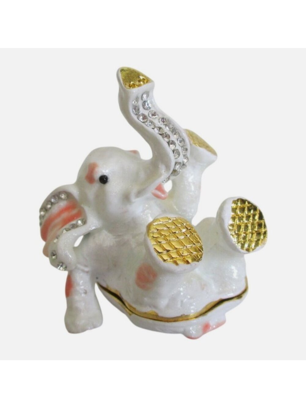 Elephant HInged Trinket Box With Gold Accents & Rhinestones